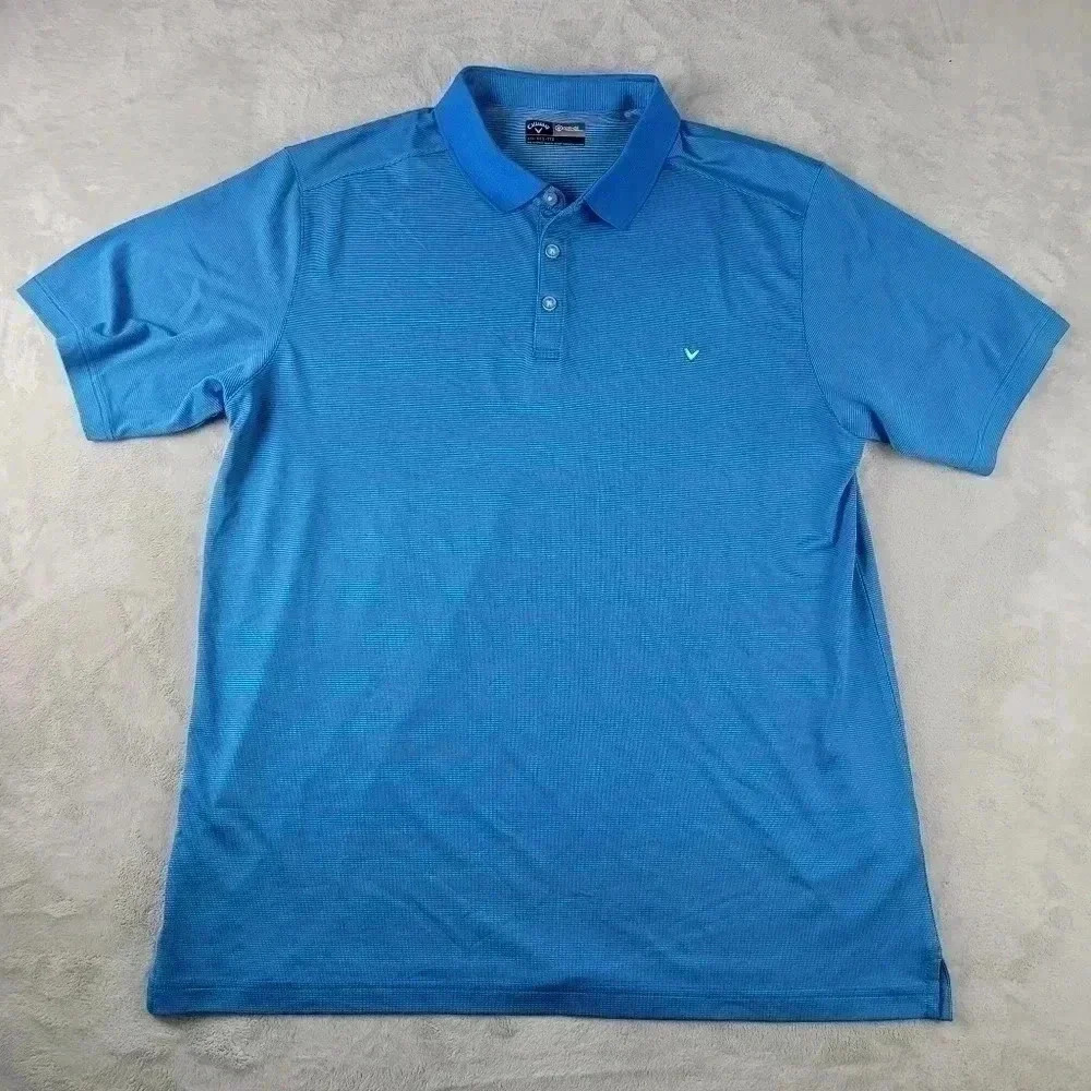 Callaway Opti-Dri Golf Polo Short Sleeve Shirt Blue Striped Sz 2XL